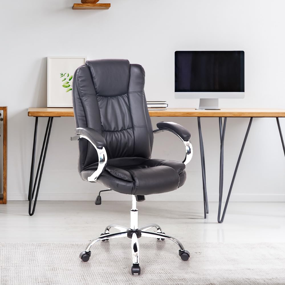 SAVYA HOME Leatherette Executive Office Chair|Study Chair for Office, Home|High Back Ergonomic Chair with Chromed Armrest for Office, Spacious Cushion Seat & Heavy Duty Chromed Base, Black (B0CBCGX4ZS) Amazon Price History, Amazon Price Tracker