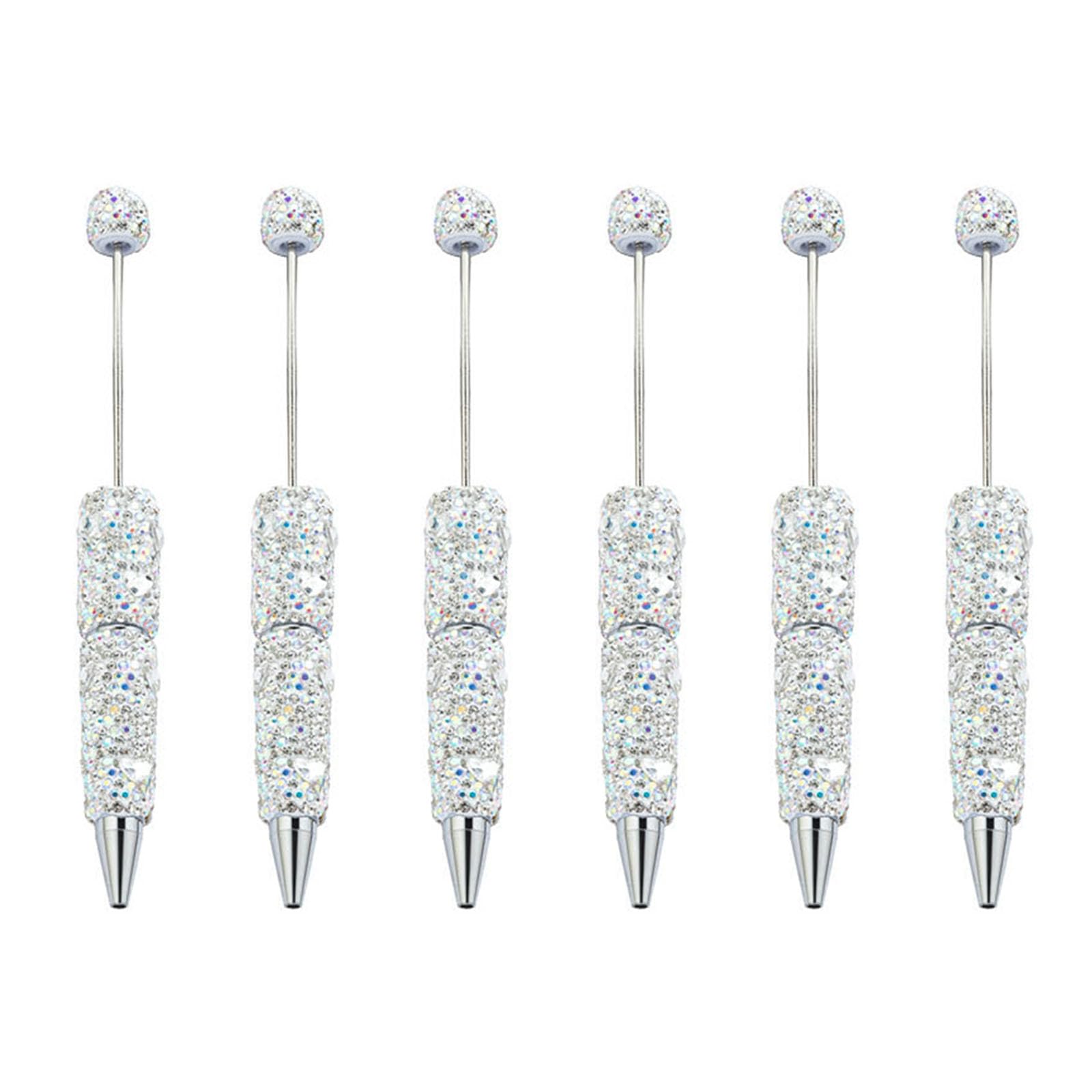 Jazuaiao 6pcs Beadable Ballpoint Pen Black Inks Pen Glittering Bead Rhinestones Fancy Smooth Writing for School Glittering Ballpoint