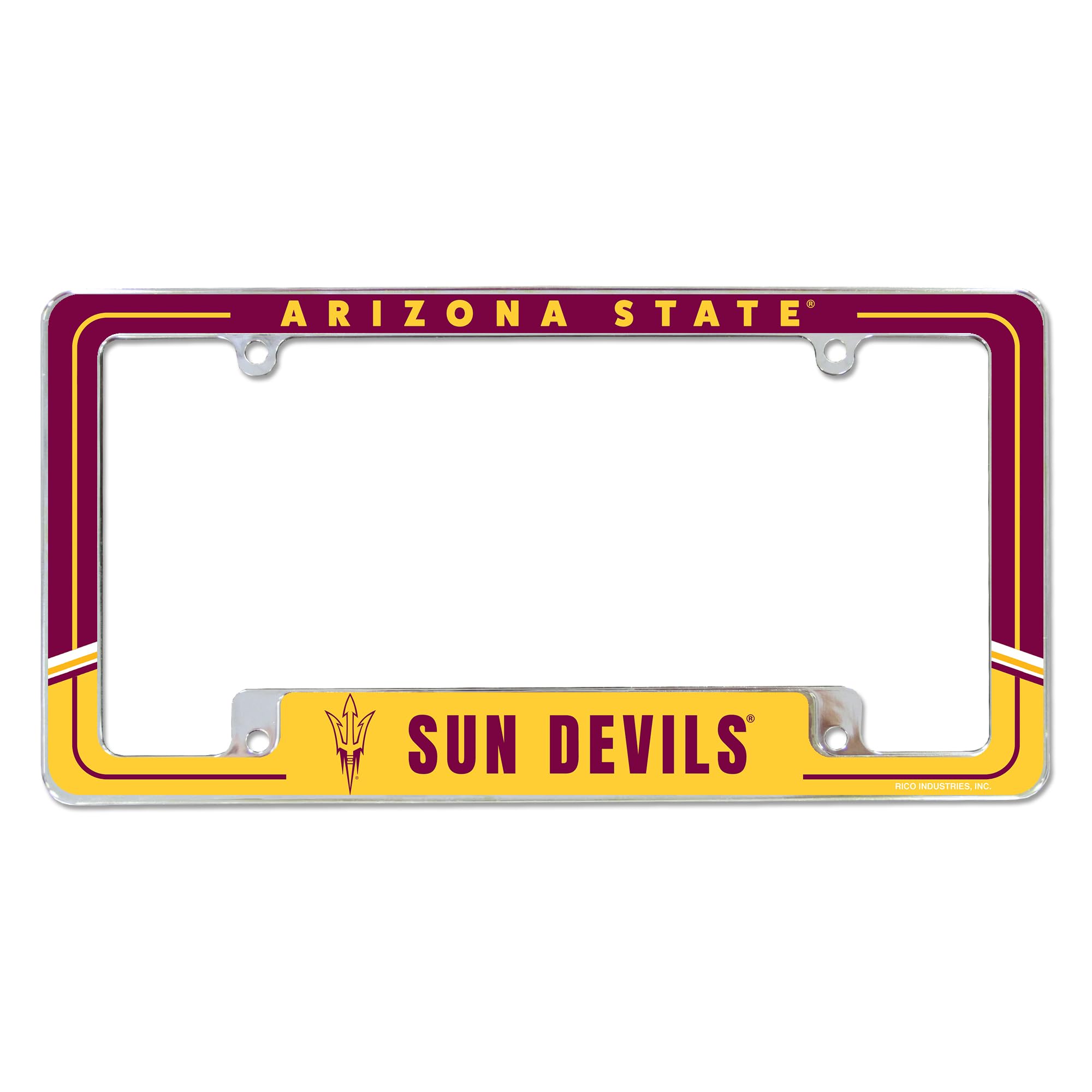 Rico Industries NCAA Arizona State Sun Devils - ASU Two-Tone 12" x 6" Chrome All Over Automotive License Plate Frame for Car/Truck/SUV