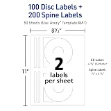 Avery Printable CD Labels, Matte White, Permanent Adhesive, Inkjet Printer Compatible, 100 Disc & 200 Spine Labels, Ideal for CDs, DVDs, PC Discs, Media Projects & More (8691) – view 3