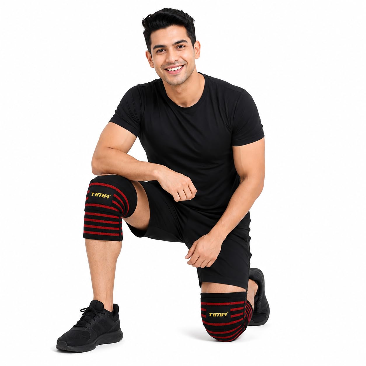 TIMA Adjustable Knee Wrap for Men & Women | Heavy Duty Compression Knee Support for Weightlifting, Squats, Deadlifts, Powerlifting, Cross Training, Gym & Sports | Red & Black | 1 Pair | Heavy Duty Compression-image-19