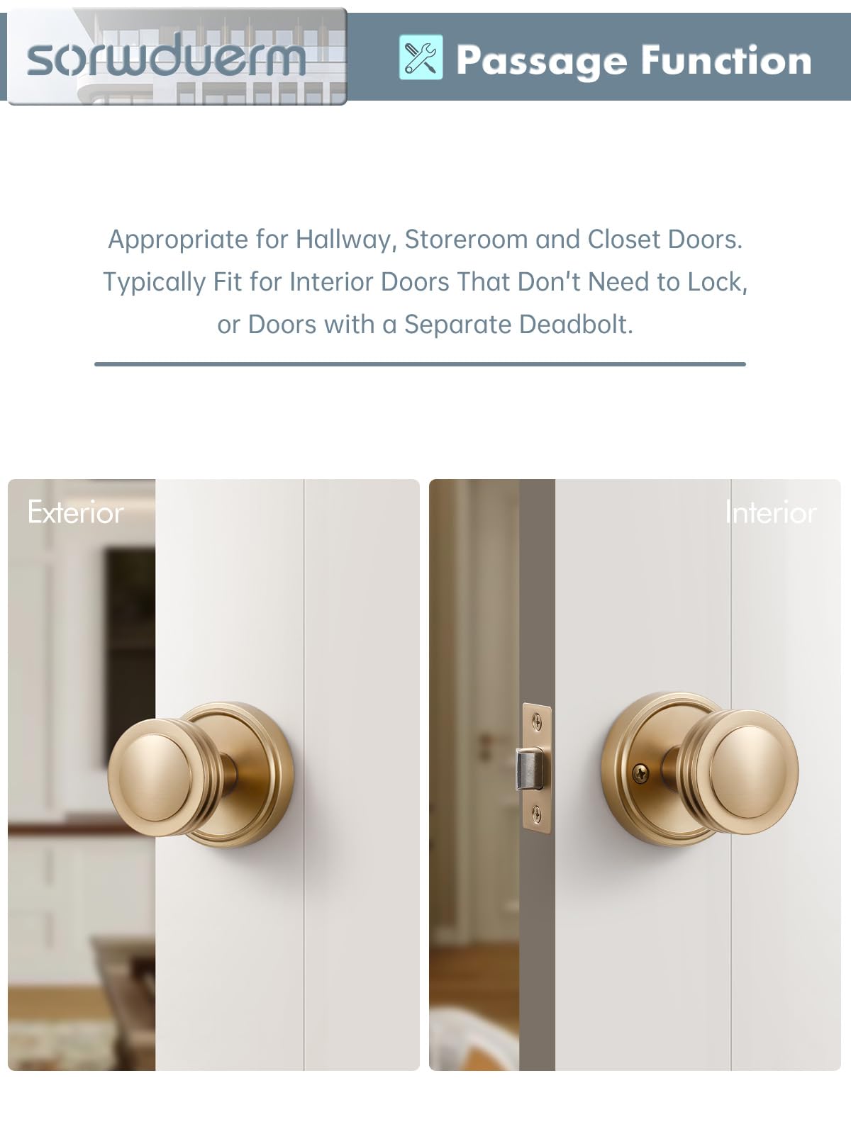 Champagne Bronze Passage Door Knobs - Durable & Easy Install -5