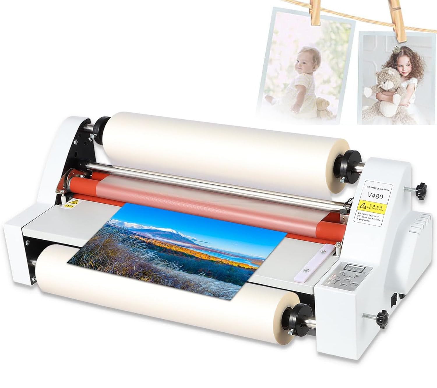 LjlXanthiper Hot Cold Roll Laminator with Temperature Control,V350 Single Double-Sided Thermal Laminator,Digital Display,Safety Protection,For Paper Card Wood Veneer Pvc Foil
