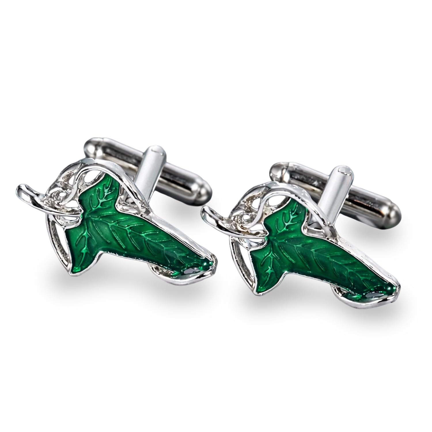 Gemelos de Camisa Hoja de Lorien Hoja Élfica, Regalo para el Padrino, Gemelos Frikis para Bodas y Eventos, 1,6 x 2,7 cm