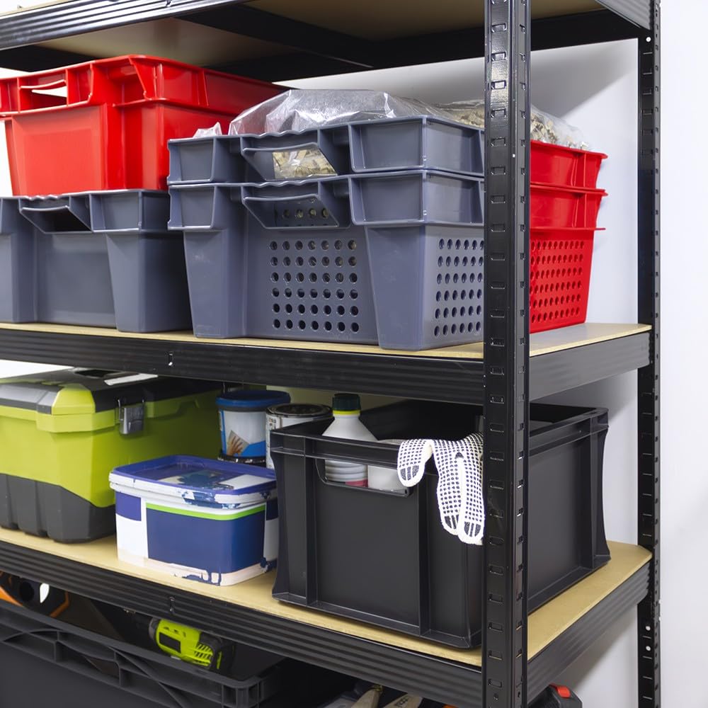 Box and beyond – Lote de 3 bandejas de desfiladero – 60 x 40 x 32 cm – 60 L – Carga 20 kg – Plástico negro – Almacenamiento, almacenamiento, herramientas, bricolaje, resistente – Reutilizable – Garaje