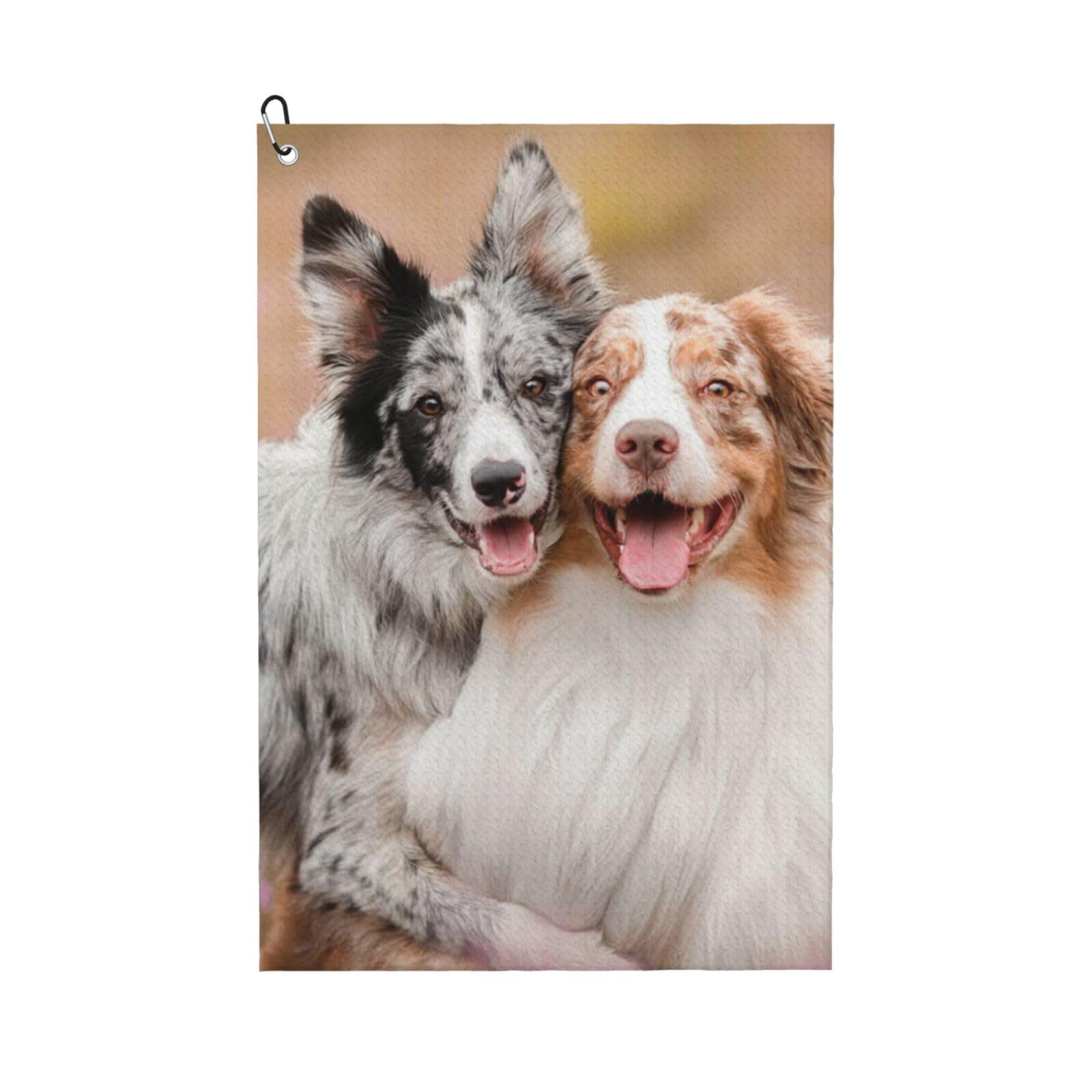 Hnnkloy Australian Shepherd Dogs Couple Dogs Aussies, 16x24 in Portable Waffle Golf Towels with Carabiner Clip for Golf Bag
