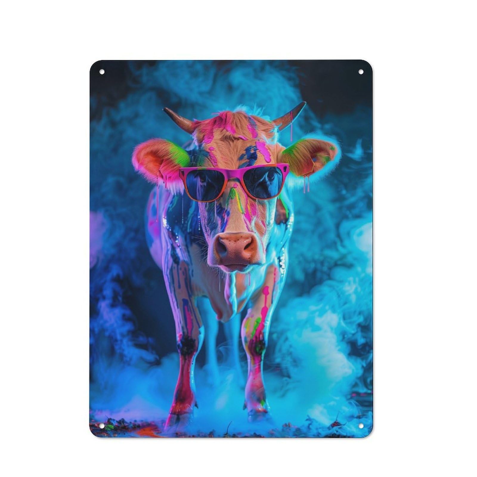Junmoney Cow In Colorful Paint 40X30cm Retro Metal Sign With For Café Or Restaurant, For Collectors Decorating Cafés And Restaurants