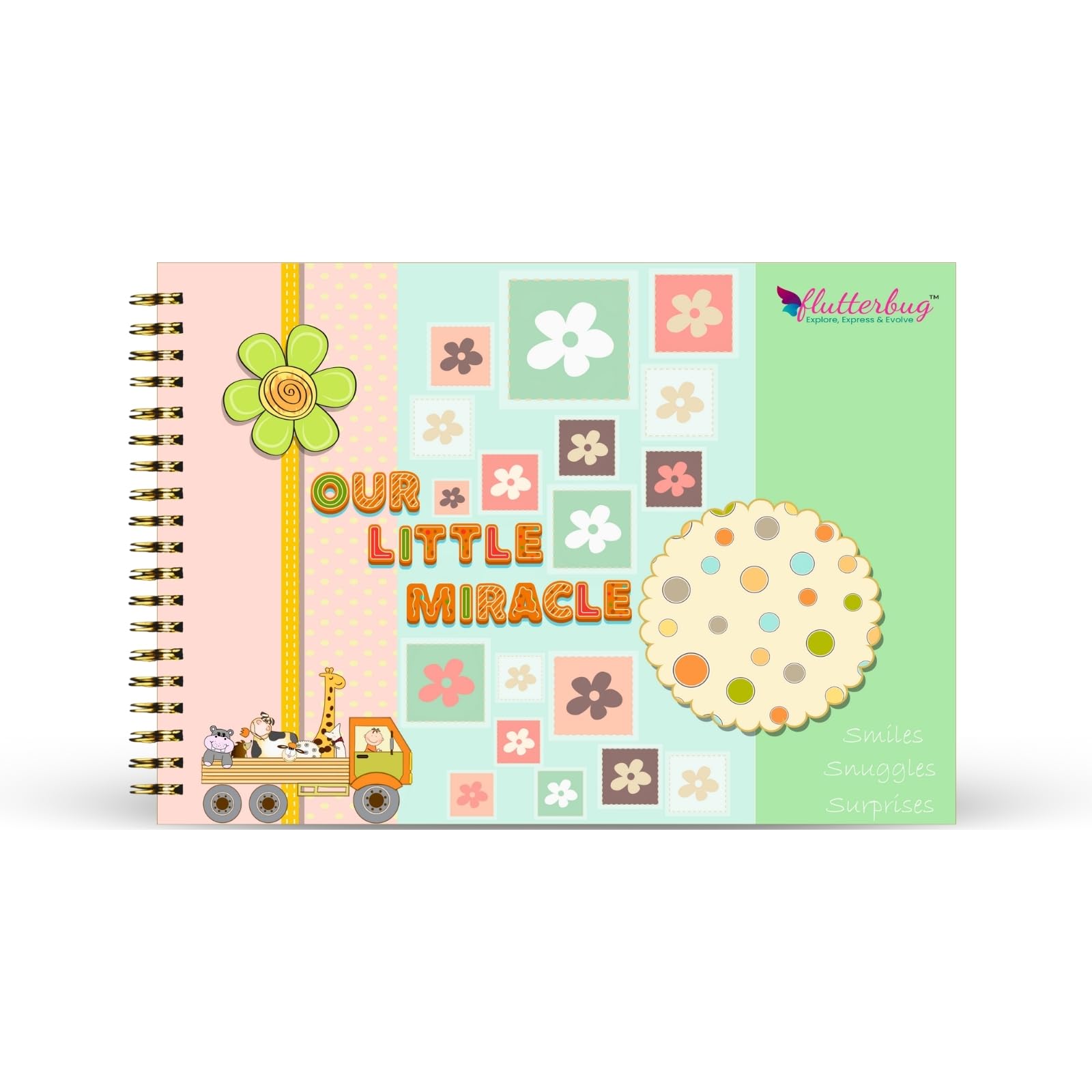 FLUTTERBUG Our Little Miracle Baby Milestone Book, First Year Keepsake Journal, Ideal Newborn Gift to Capture Special Moments