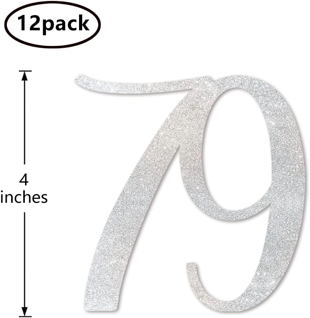 Silver Glitter 79th Birthday Centerpiece Sticks, 12-Pack Number 79 Table Topper Anniversary Party Decorations - Image 2