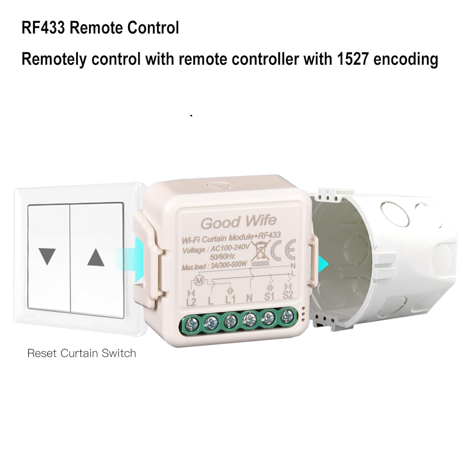 Kit d'interrupteur WiFi pour volets roulants, avec télécommande RF et mode récepteur, 433 MHz, pour auvents et volets roulants, maison intelligente