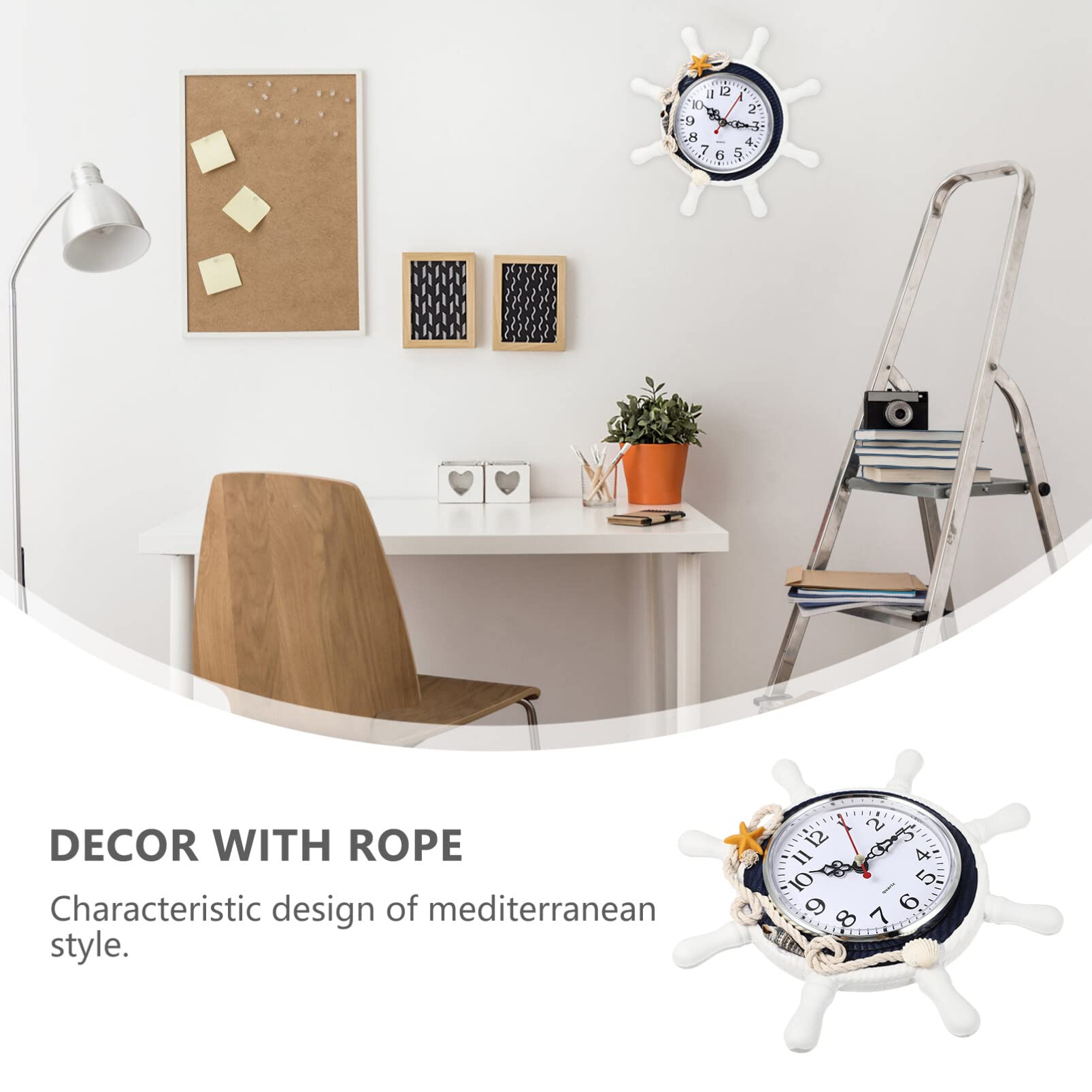 WINOMO Wheel Wall Clock Decoration Nautical Silent Wall Clock with Rope Decor Ticking (Random Color)