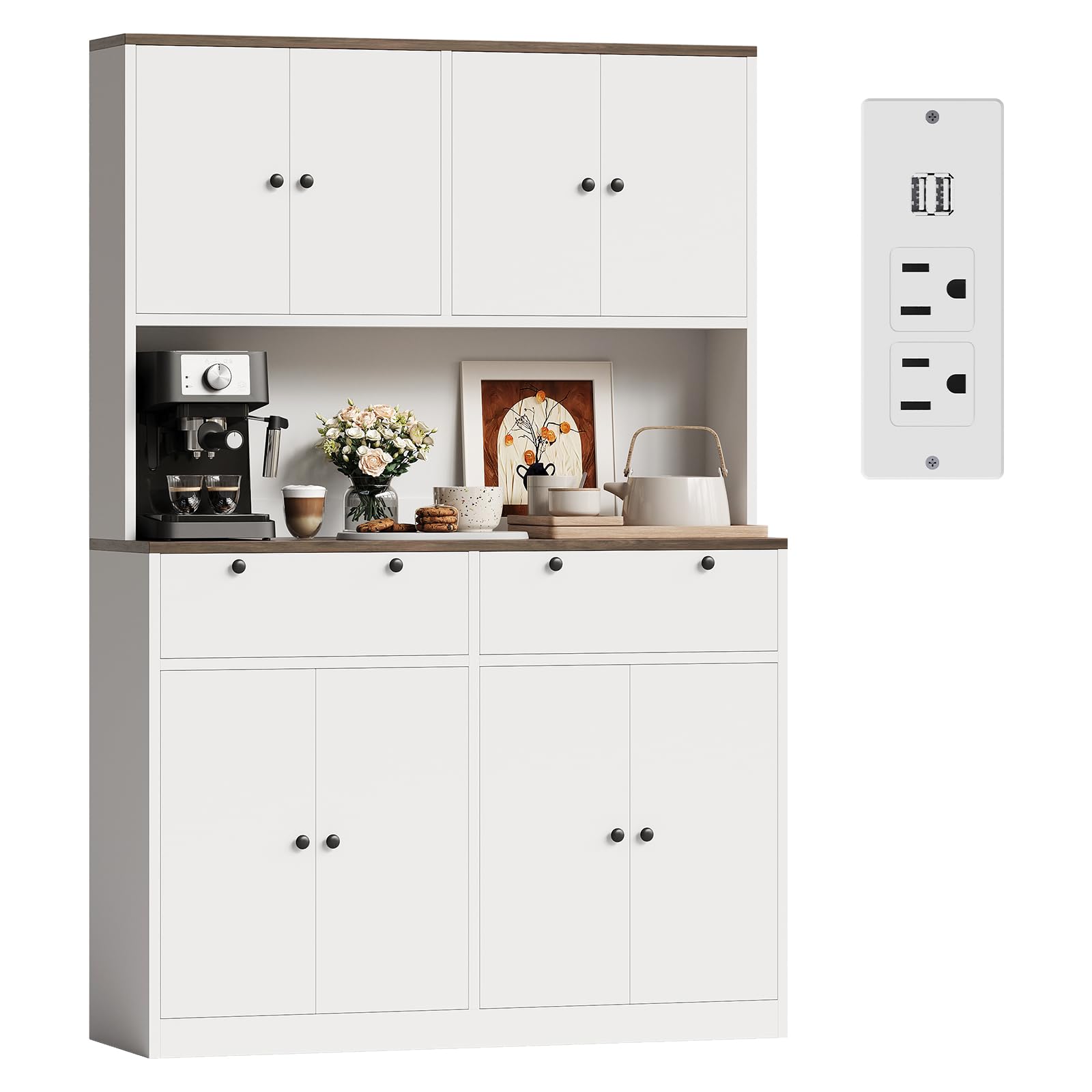 Photo 1 of **PARTIAL SET/MISSING BOX***71" Tall Kitchen Pantry Storage Cabinet with Charging Station, Modern Tall Kitchen Hutch with Microwave Countertop, Wood Food Pantry Cabinet for Dining Room with Drawers and Doors for Dining Room