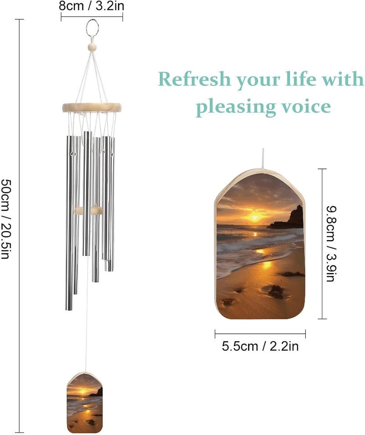Outdoor Wind Chimes, Sunrise Beach Printed Wind Chimes,Simple Wind Chimes,Curtain Wind Chimes for Home Decoration