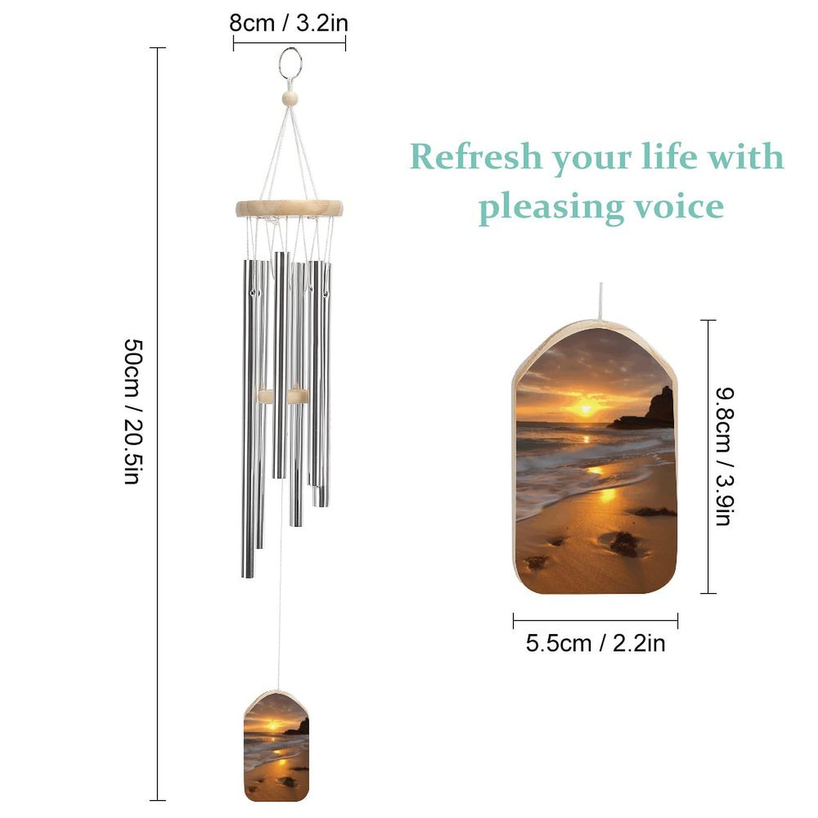 Outdoor Wind Chimes, Sunrise Beach Printed Wind Chimes,Simple Wind Chimes,Curtain Wind Chimes for Home Decoration