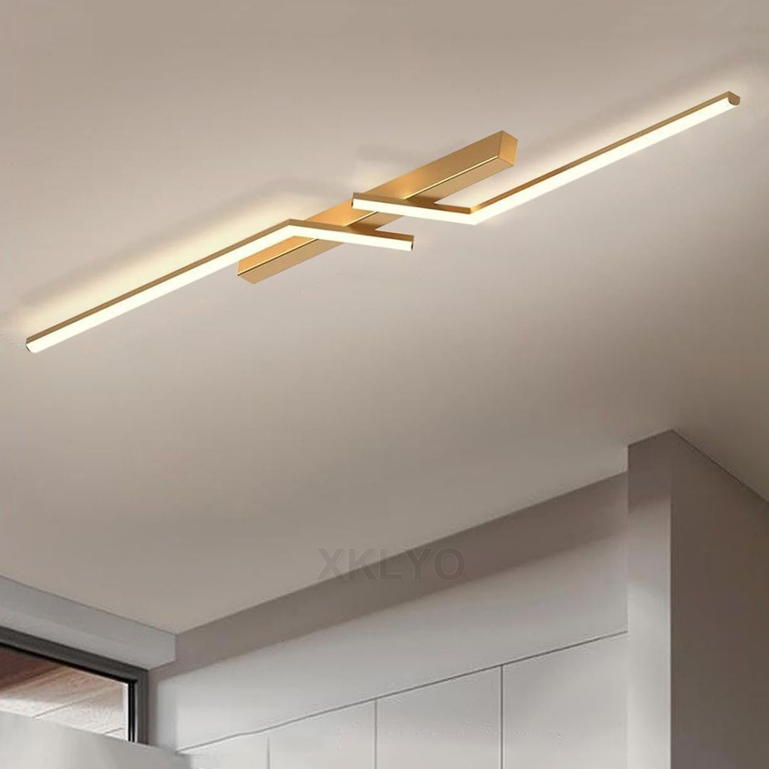 Plafoniera LED da Soffitto Dimmerabile con Telecomando, Luce Regolabile 2700K-6500K, Design Lineare Moderno per Camera da Letto, Salotto, Cucina, Bagno, Corridoio (Oro, 80cm)