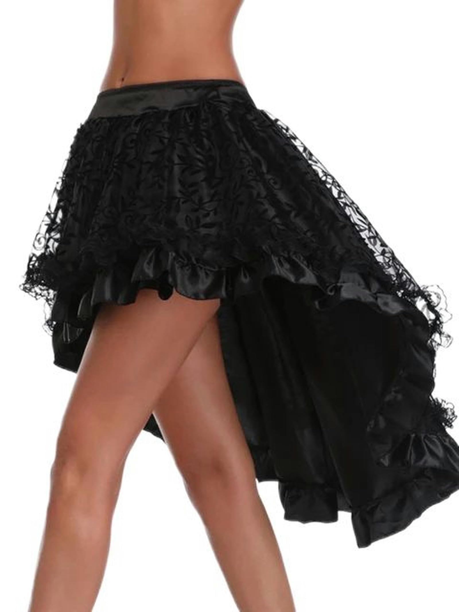 Ayazer Women's 1 Oversized Victorian Asymmetrical Ruffle Lace Trim Gothic Skirts Short Front Long Back Corset Vintage Steampunk Skirts-S