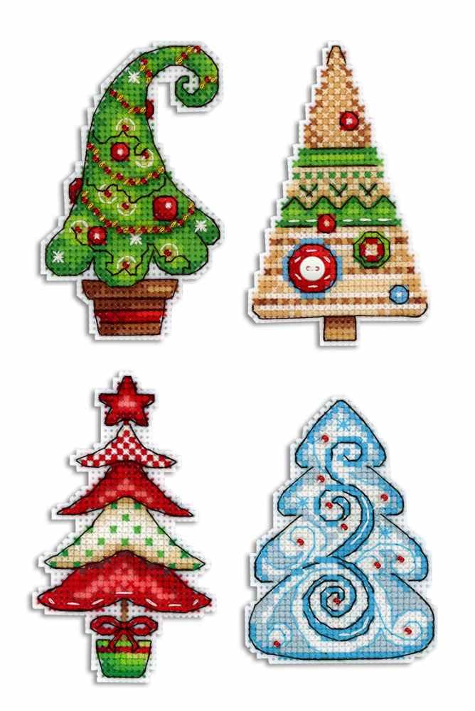Mp Studia Counted Cross Stitch Kit - Christmas Trees - Magnets - Plastic Canvas
