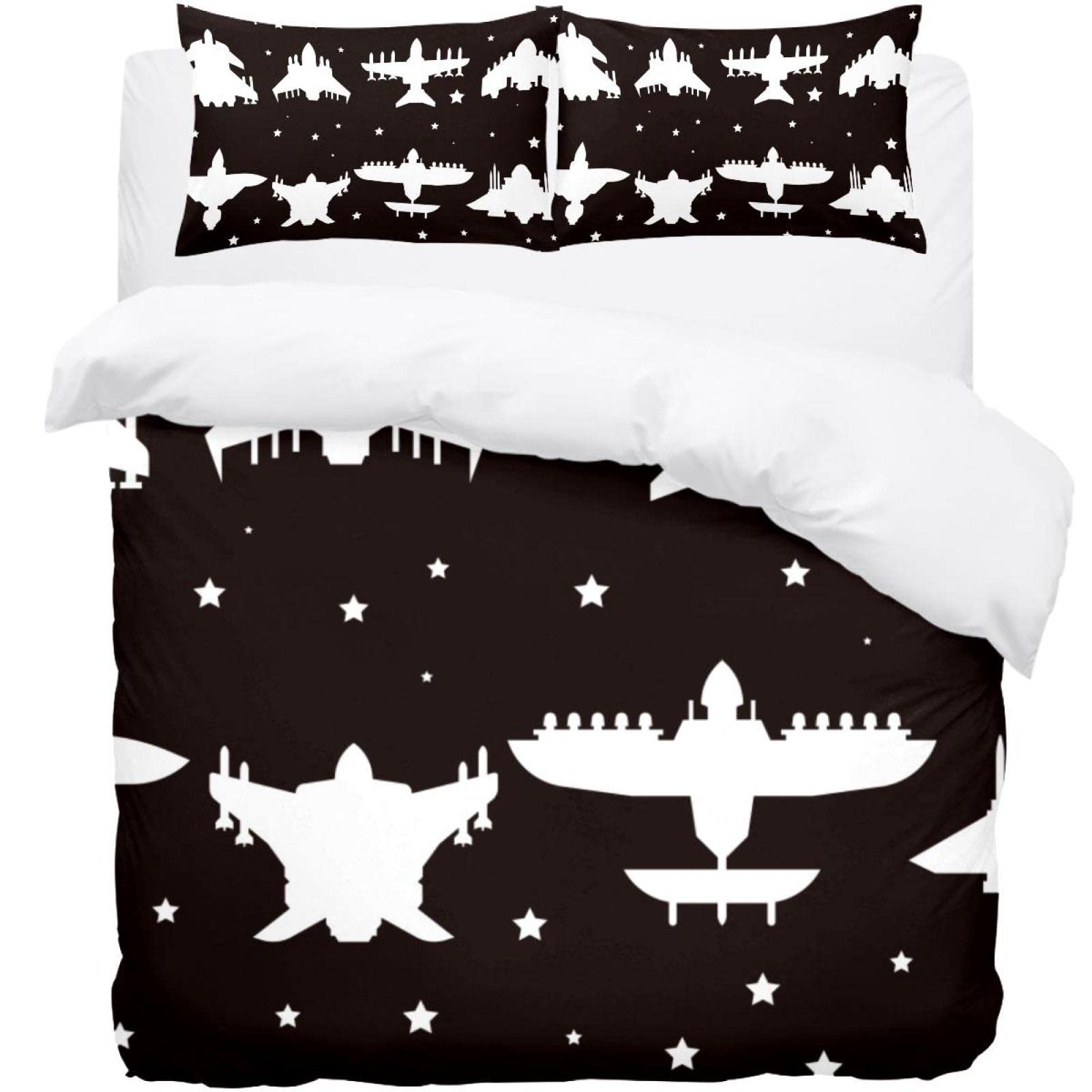 Parure de lit imprimé vaisseau spatial housse de couette bicolore noir et blanc graphique