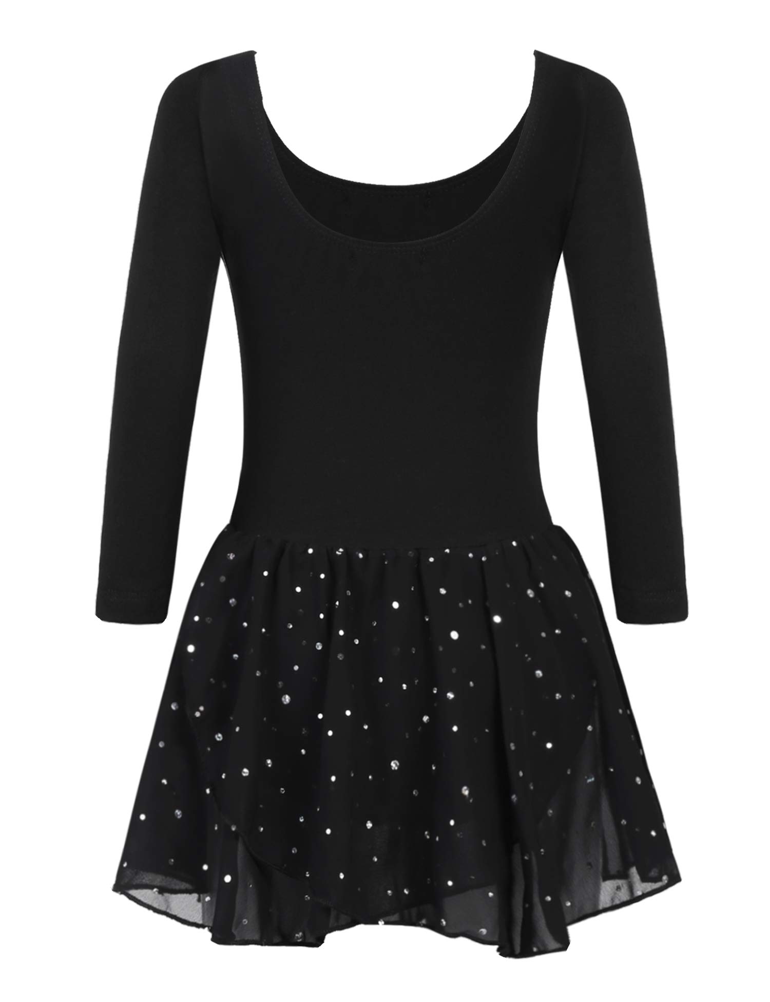 Trudge Girls A Black Children's Ballet Dress, ’ Long-Sleeve Cotton Ballet Leotard Body With Tutu Skirt, 7–8 Years
