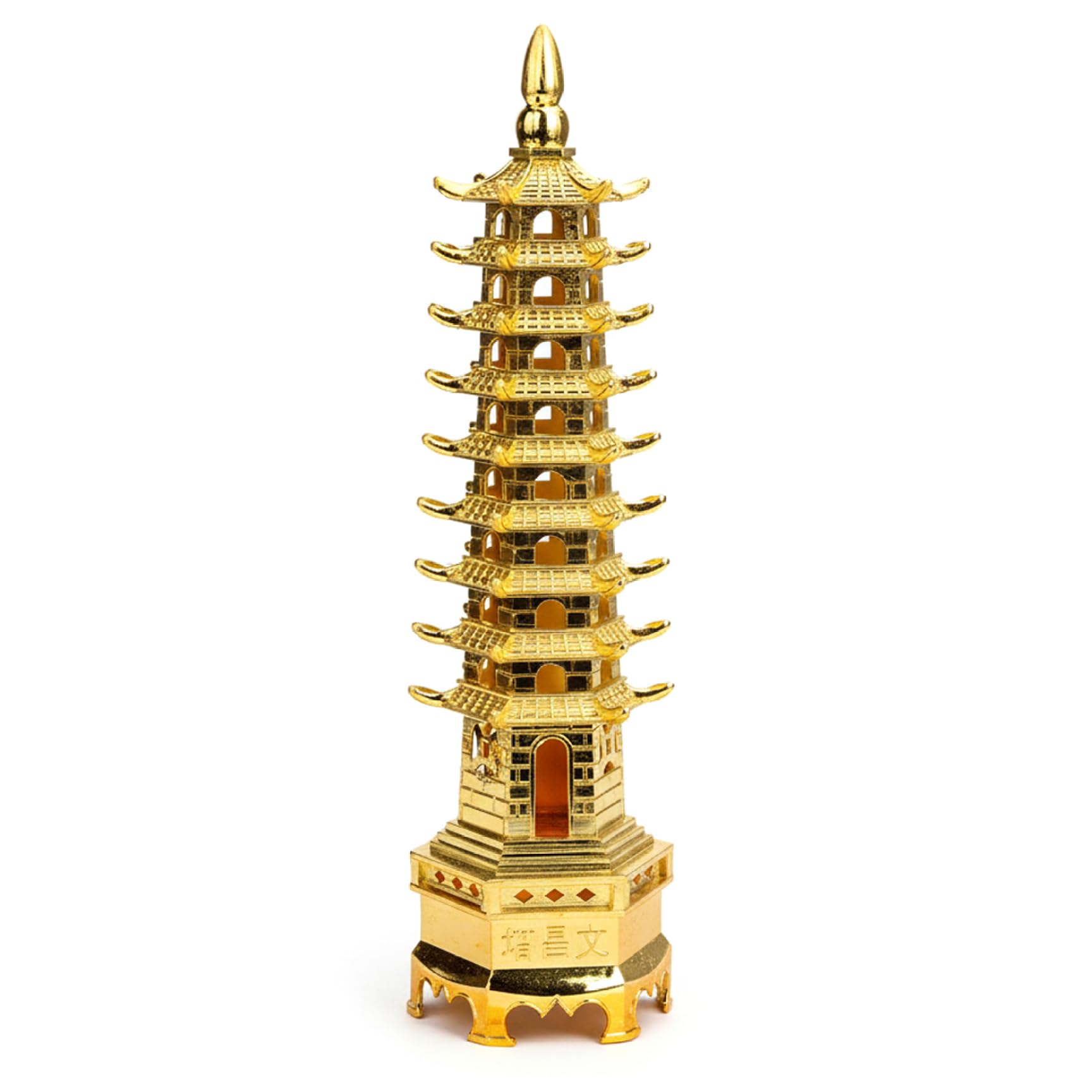Tsawntd Figurines, Pagoda, Golden Feng Shui Pagoda Statue, 5.1 Inch Handmade Brass Figurine for Home Decor and Positive Energy