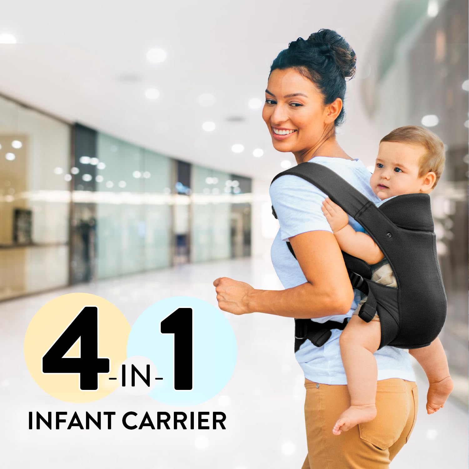 Chicco SnugSupport 4-in-1 Infant Carrier, Front and Back Carry Positions, Infant Backpack, Baby Carrier Newborn to Toddler, for Infants 3.4-15 kgs | Black