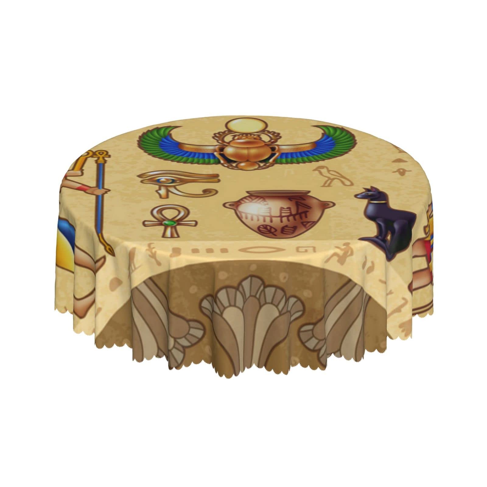 Lsjuee Ancient Egypt Pharaoh Anubis Golden Round Tablecloth 60 Inch Printed Washable Tablecloth for Dining Party Holiday Fall Home Decorative