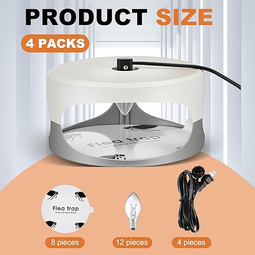 Miniatura 2 de Kittmip 4 trampas para pulgas con 8 discos adhesivos, 12 bombillas, 4 cables eléctricos, trampas para pulgas para el interior de tu hogar, trampa