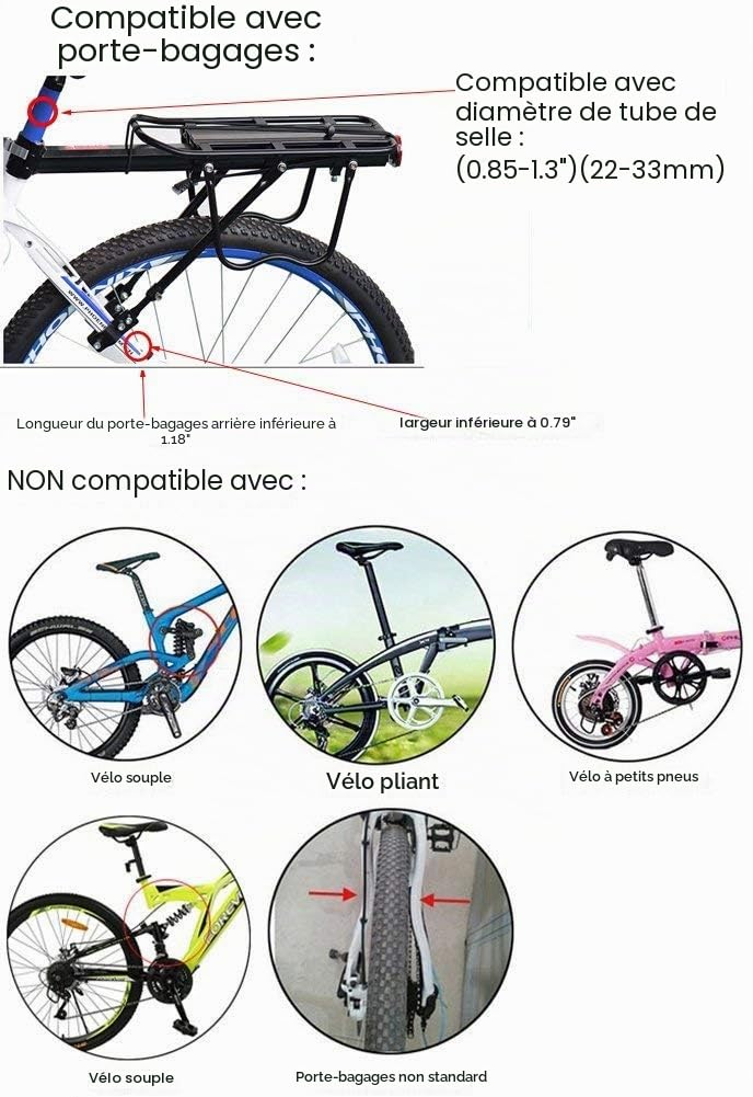 Vélo Porte Bagage, Universel Transporteur Porte bagages arrière de vélo bicyclette accessoires Équipement Vélo Racks avec Réflecteur pour de Longues de Cyclisme