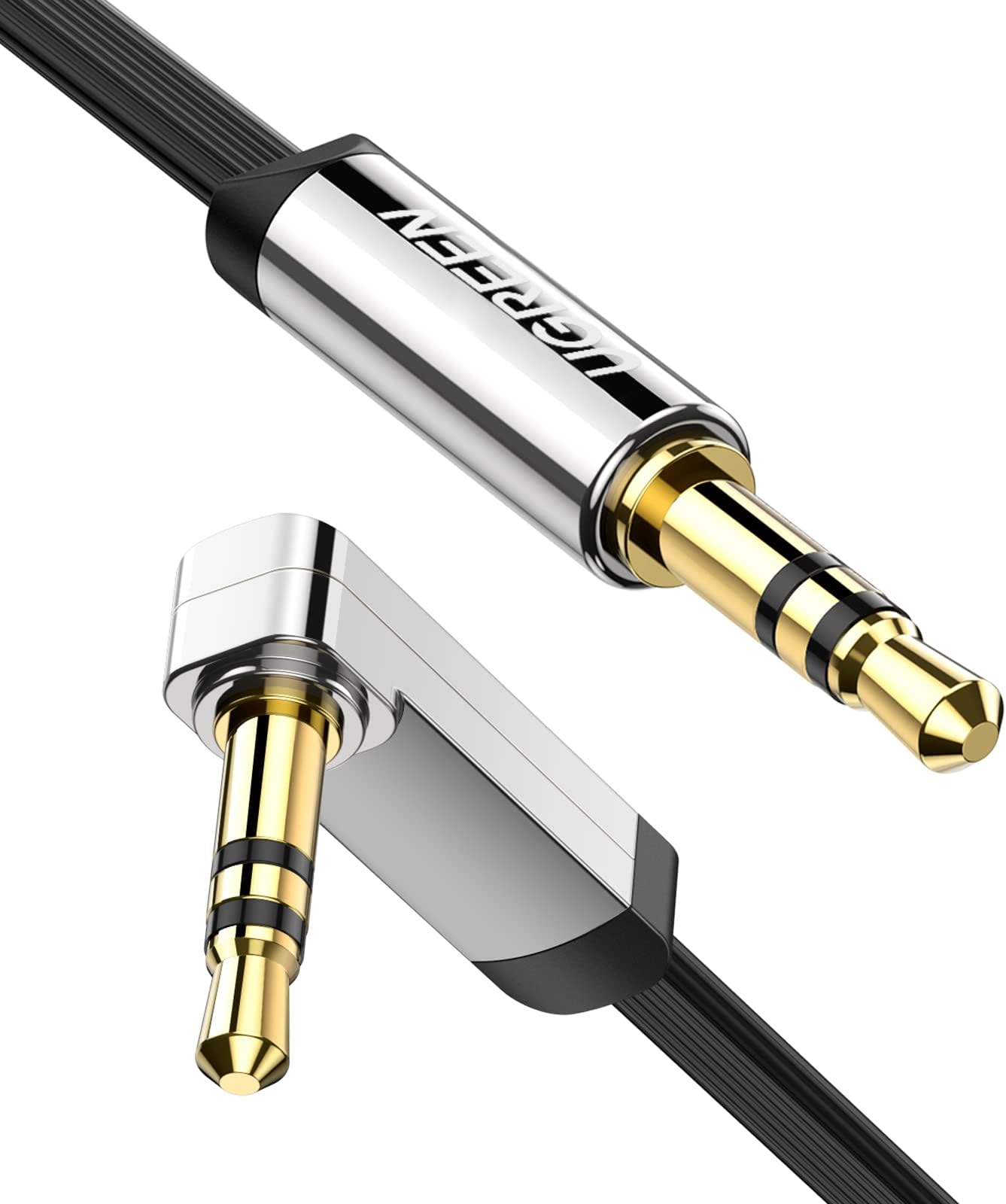 UGREEN Audio Cable 3.5mm 90 Degree Right Angle Male to Male aux Cable 3.5mm Stereo Mini Plug Headphone Cable High Durability Compatible with Headphones/Speakers/Audio/Car/iPhone/iPad/iPod/PC etc. 0.5M