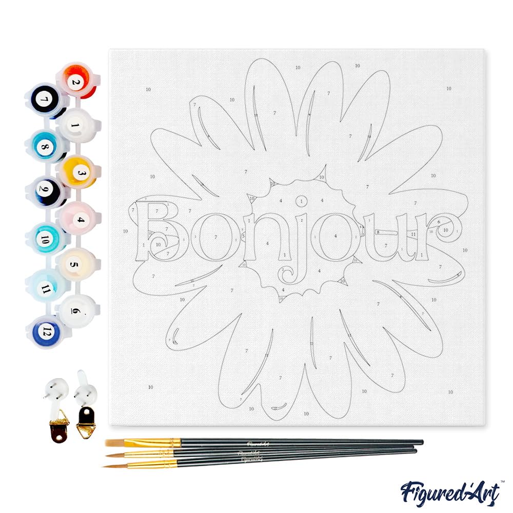 Figured'Art Mini Paint By Numbers 20x20cm Con Cornice - Dolce Orso Che Legge, Kit Completo Per Adulti - 2