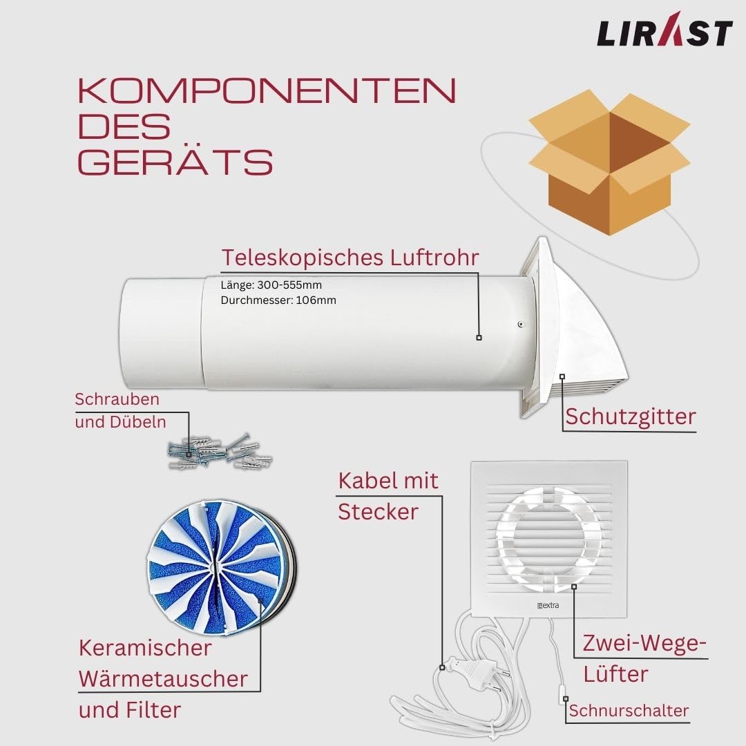100 mm VMC, doppelter Durchfluss, komplett mit Kabel und Kabelzug, Wärmerückgewinnung, Belüftung, Wärmeverteiler