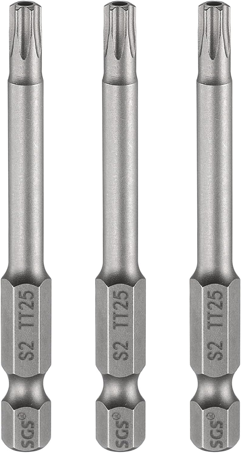 3pcs TT25 Security Torx Head Screwdriver Bit 2.56" (65mm) Long 1/4" Hex Shank Magnetic Tamper Proof 6 Point Star Screw Driver Drill Bits S2 Steel Hole Tip Industrial Power Tools