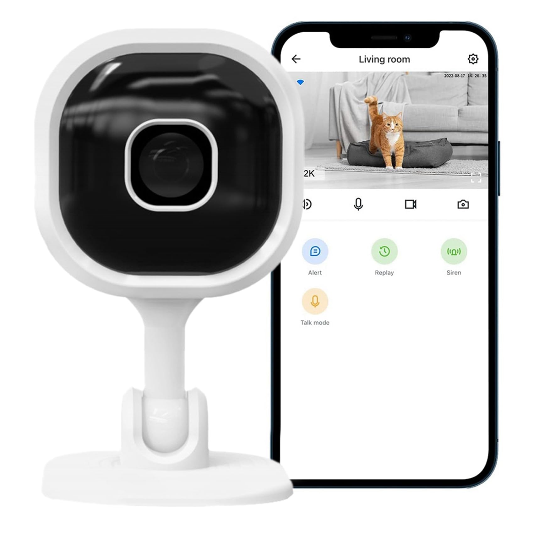 Caméra WiFi 2K, caméra de sécurité intérieure pour animaux domestiques avec application téléphone