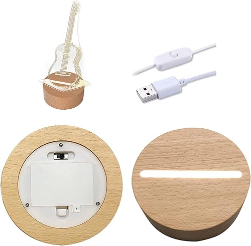 CDIYTOOL Base de luz LED redonda de 4 pulgadas para arte de cristal 3D, placa de exhibición iluminada con USB para dormitorio, funciona con pilas