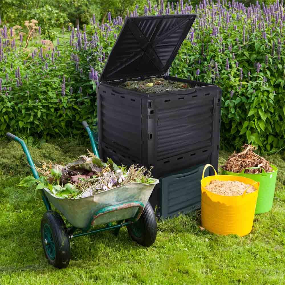 TERRE JARDIN - Compostador de Jardín, 300 L - Contenedor de Compost, 83 x 61 x 61 cm, de Polipropileno Contenedor Compostador de Residuos de Jardín, Resistente a Golpes y a los UV