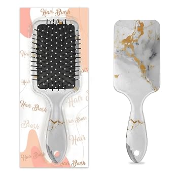 Paddle Hair Brush White Golden Marble Wet Dry Detangler Brush Soft Bristles Detangling Hairbrush Air Cushion Comb for Kids Adults All Hair Types