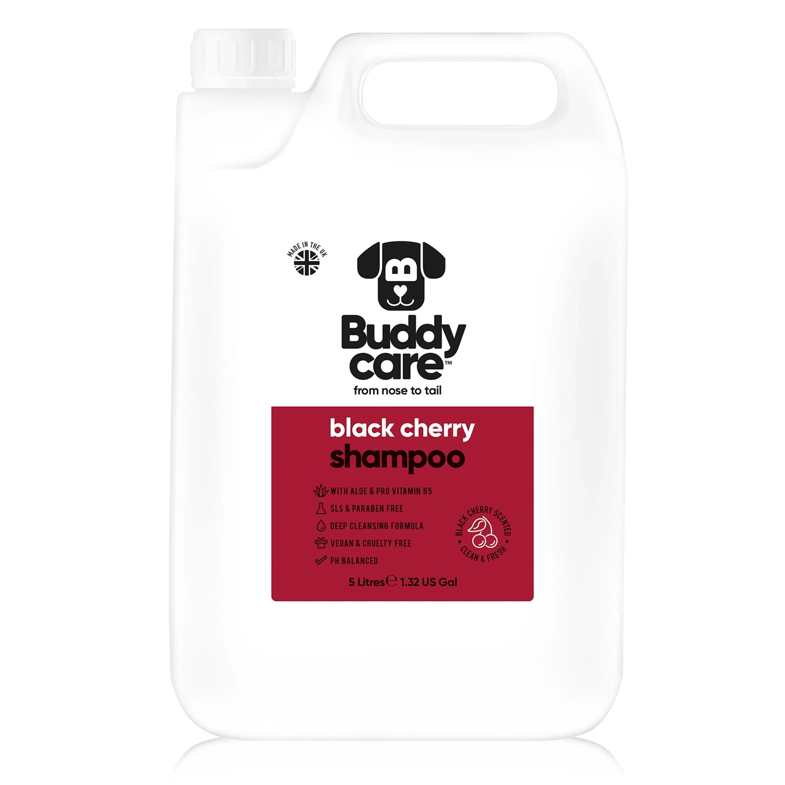 Black Cherry Dog Shampoo by Buddycare | For Smelly Dogs, Nourishing for Itchy & Dry Skin | Vegan & Curelty Free Dog Shampoo | Aloe Vera and Pro-vitamin B5 | 5L