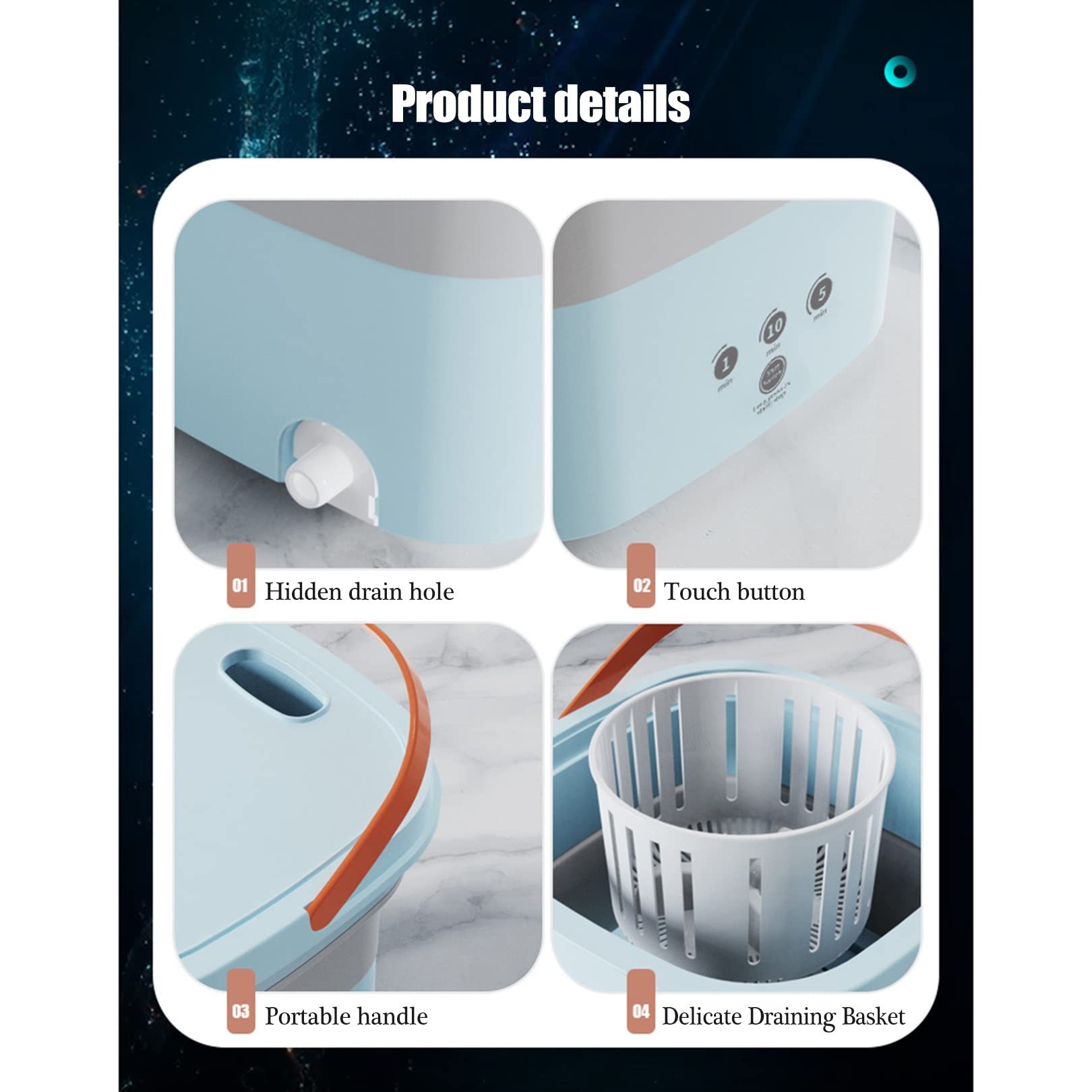 4.5L Mini Lave-Linge,Portable Machine à Laver Mobile pour Le Camping,Petite Turbine Laveuse Automatique Stérilisation à Rayons Bleus pour Voyage Camping Chaussettes sous-vêtements Culottes