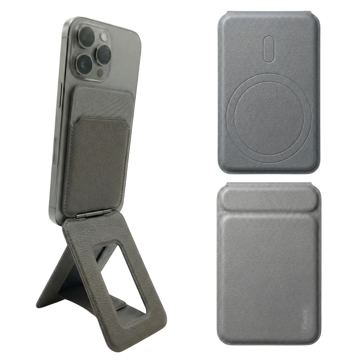 SkynUp Handy Magnetic Wallet with Built-in Stand Tripod Stand | Strong Magnets | Holds 3+ Cards | Magsafe Wallet Compatible with iPhone 17/16/15/14/13/12/Pro/Pro Max/Plus Series (Meteroite Grey)-image-30