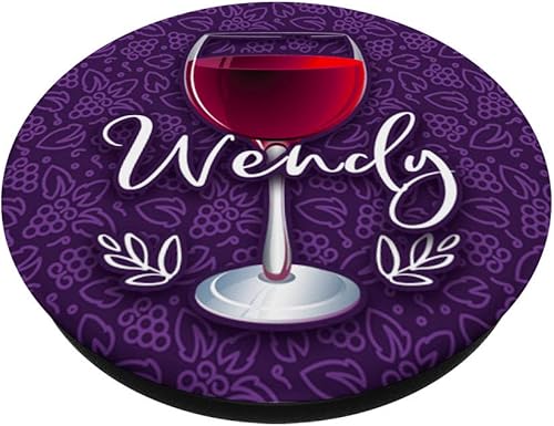 Miniatura 2 de Copa de vino con el nombre de Wendy Red Purple Wine Glass Vino Wine Lover  PopSockets Grip and Stand for Phones and Tablets