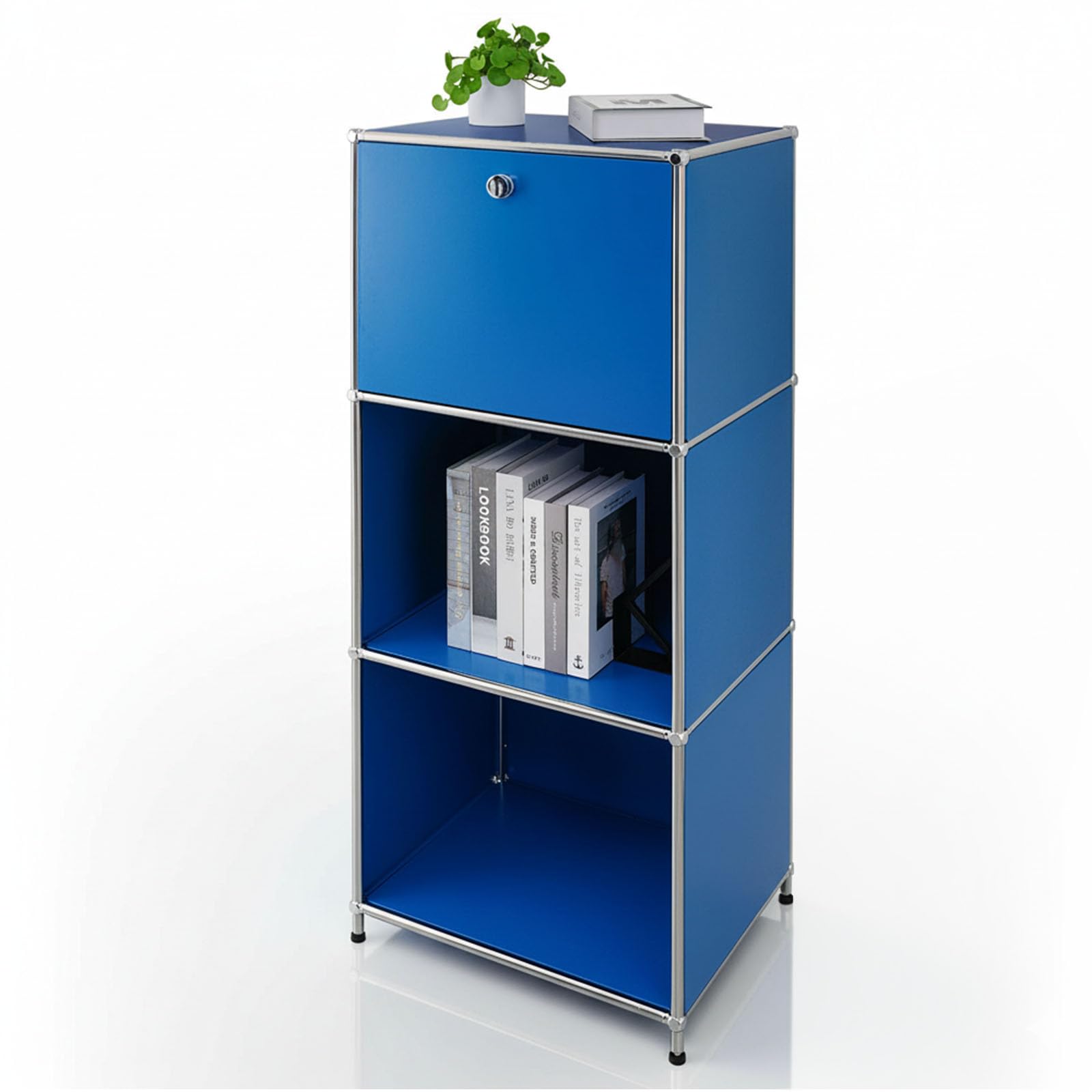 Floordirekt Concept Epure MK-107 - Estantería de metal (121 x 50 x 40 cm), diseño moderno, color azul y cromado