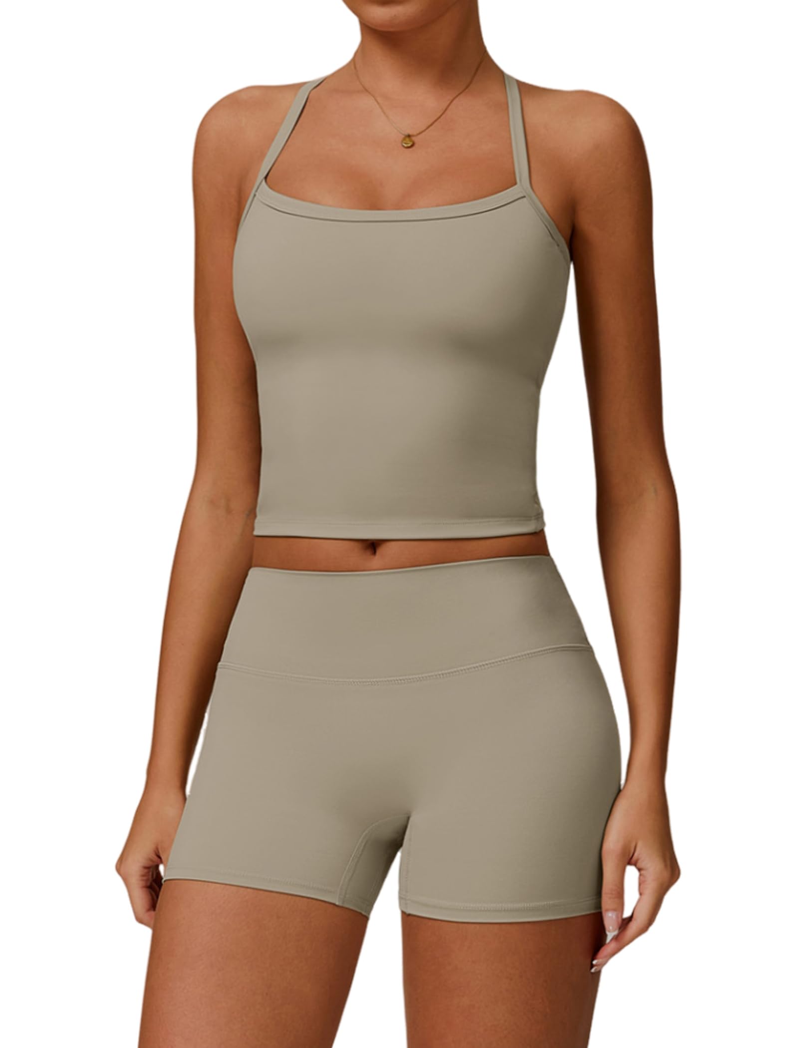 QBGJTD Two Piece Workout Sets For Women Tank Top Matching High Waist Booty Lifting Shorts Gym Yoga Active Wear Outfits