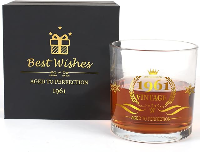 60th Birthday Gift for Men Grandad Dad,Large Capacity(550ml,18.6oz) Whiskey Glasses Tumbler Beer Glasses,Fathers Day/Christmas Funny Gifts for Men Husband Grandad Dad Gifts-1961