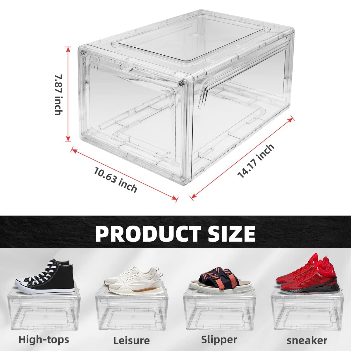 Schuhkarton, 3/4er-Set, stapelbarer Kunststoff-Schuhkarton mit transparenter Tür, als Schuh-Aufbewahrungsbox und durchsichtiger Schuhbox, für Sneaker, einfache Montage (transparent, 4er-Pack)