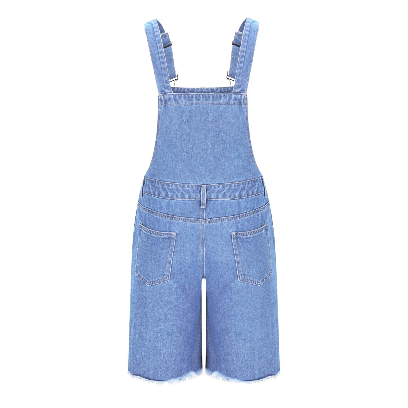 Generisch Mono vaquero para hombre, pantalones cortos de verano, ropa de trabajo ajustable, mono vaquero corto, corte holgado, mono de verano con bolsillos, pelele rasgado