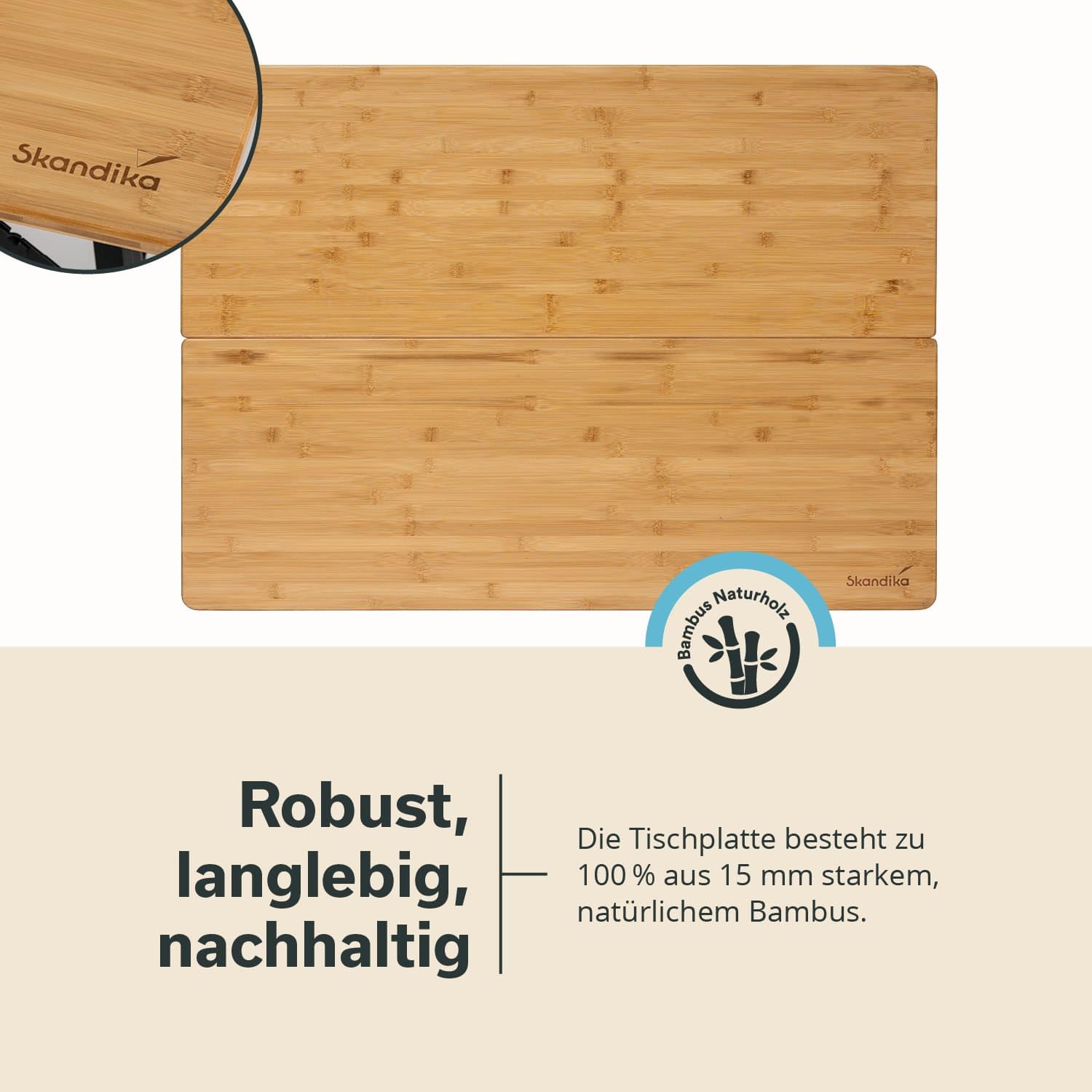 Skandika Campingtisch Tobro | Klapptisch mit Bambus Tischplatte, klappbar, stufenlos höhenverstellbar, 100 kg belastbar, wetterfest, Tragetasche | Outdoor Tisch, Camping, Balkon