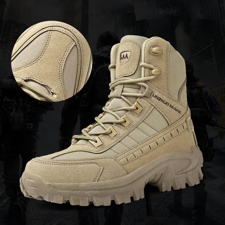 Dallader Men's Waterproof Side Zipper Outdoor Combat Boots, Daladder Tactical Boots, Men's Military Tactical Work Side Zipper Lightweight Comfortable Orthopedic Hiking Motorcycle Combat Boot3