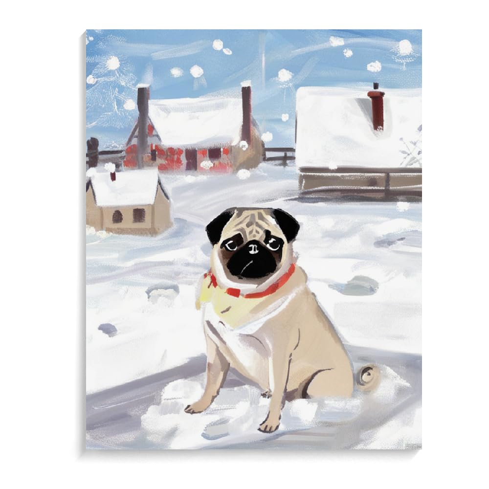 Paint by Numbers Pug Dog DIY Acrylic Painting Kit with Brushes Pigment Oil Painting Artwork Adults Beginners Wall Decor 12x16inch(30x40cm) Frameless