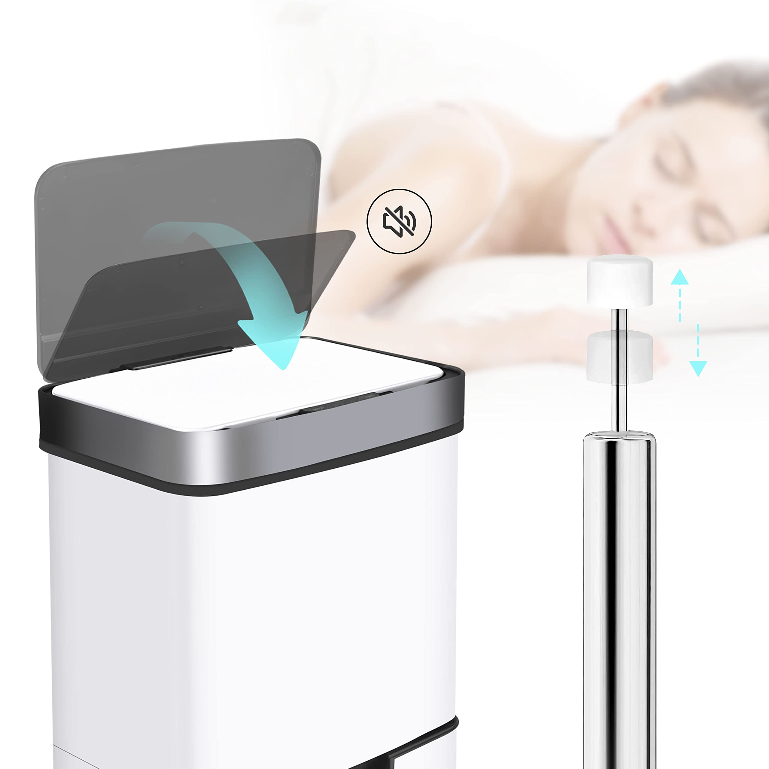 Ribelli Ze stali nierdzewnej – systemy segregacji śmieci z 3 + 1 przegródkami – kosz na śmieci z czujnikiem – 72 l (2 x 12 + 1 x 48 l) – designerski kosz na śmieci ze stali nierdzewnej – biały
