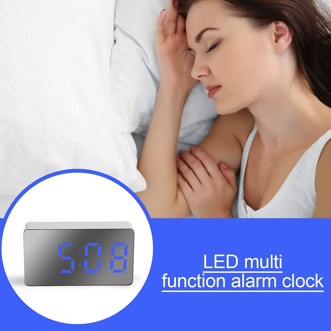 Wecker, LED Spiegel Digitaluhr Snooze Tischuhr Wake Up Stumm Kalender